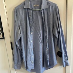 Valentino Blue Micro-Check Dress Shirt — Size 39 / 15.5 (M) | Luxury Button-Up